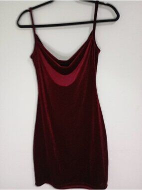 Jump Apparel Burgundy Velvet Cowl Neck Mini Dress Baby Doll Size 3/4 Made In USA